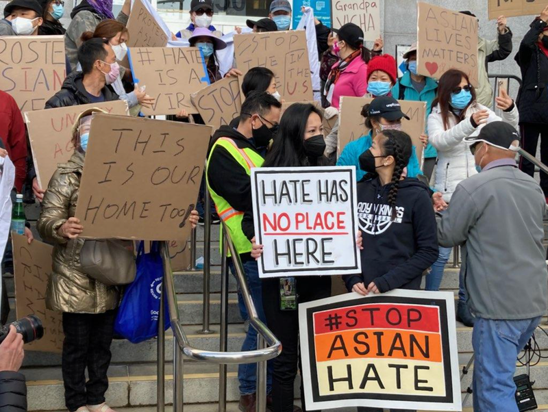 Hundreds rally at San Francisco's Hall of Justice as anti-Asian crimes increase nationwide.