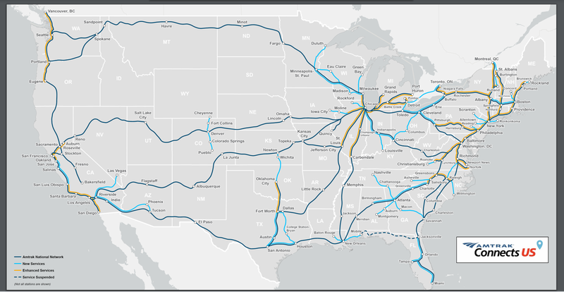 Amtrak Connects Us map