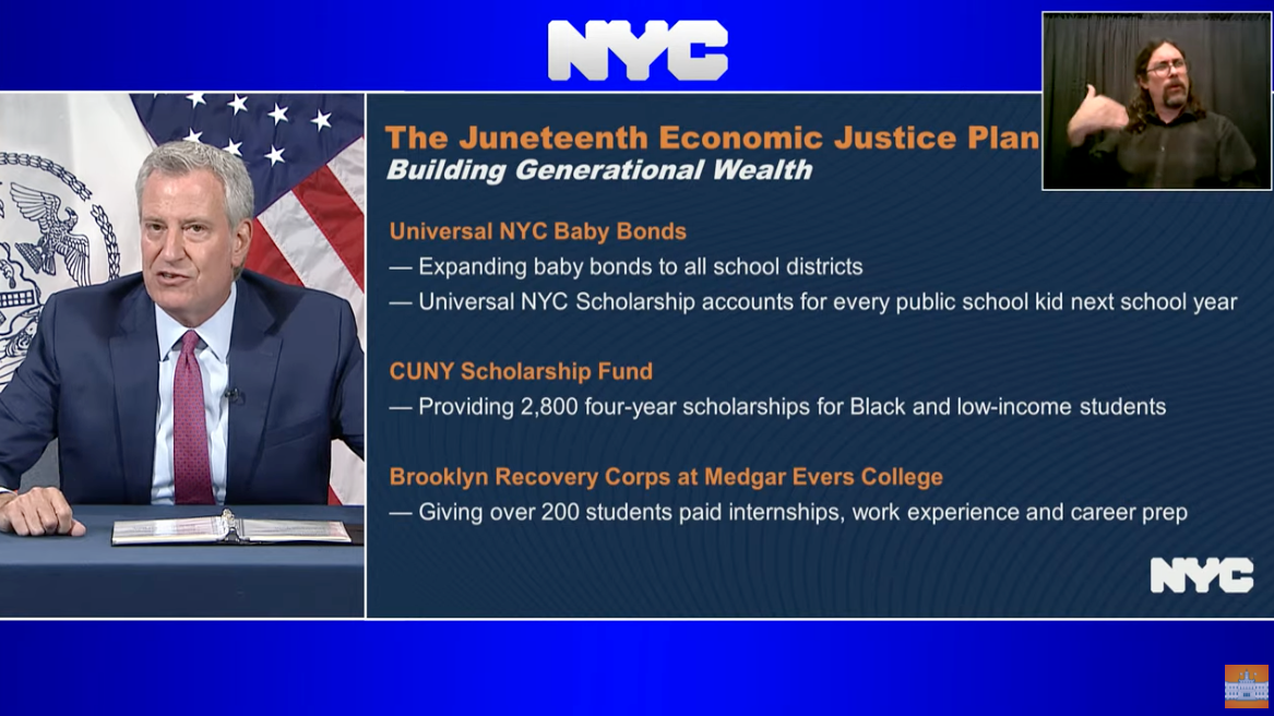 De Blasio unveils 'Juneteenth Economic Justice Plan' days ahead of holiday