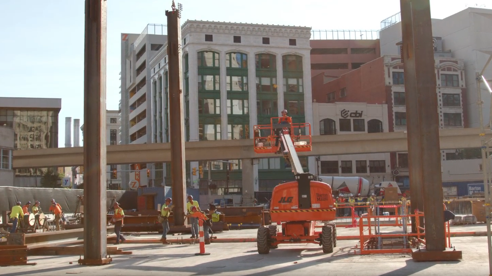 Steel structure takes shape at Hudson's skyscraper site in downtown Detroit