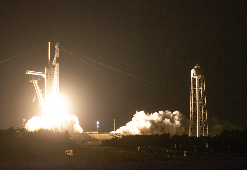 A SpaceX Falcon 9 rocket launching from NASA's Kennedy Space Center in Florida.