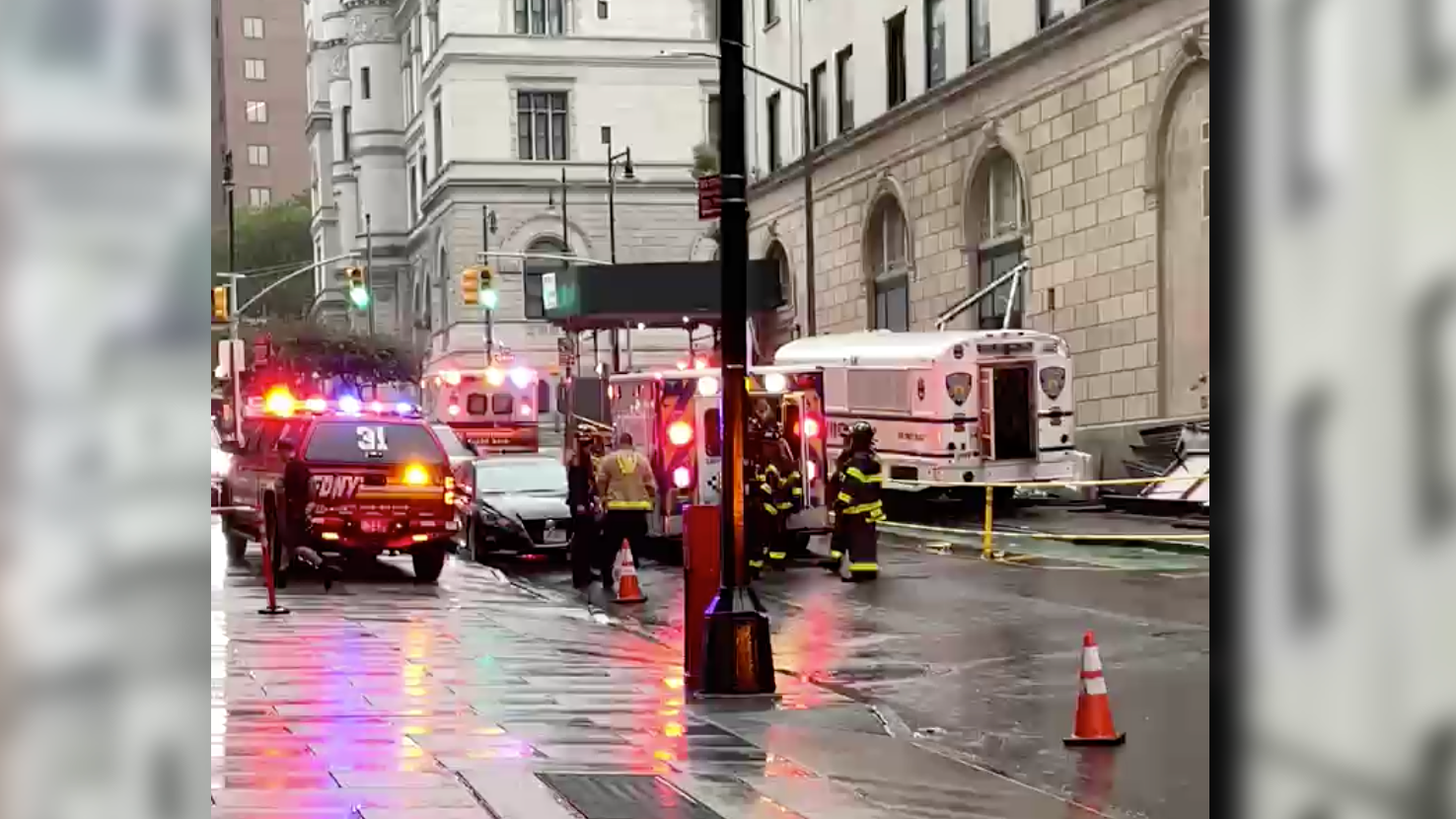 4 injured when correction bus crashes into scaffolding in Brooklyn