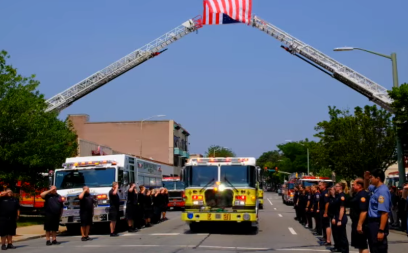Processional honoring Lower Merion fallen volunteer firefighter Sean DeMuynck