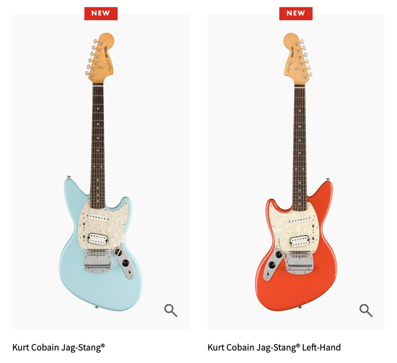 The right and left-handed Jag-Stang guitars from Fender.com