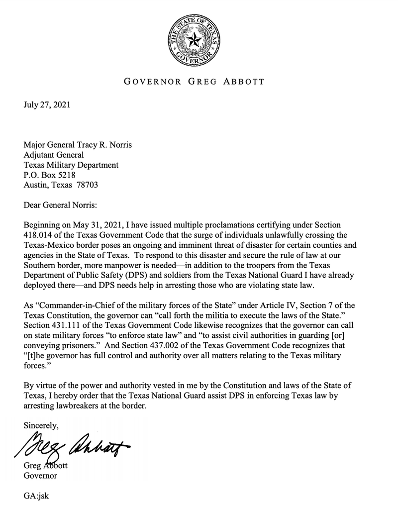 Gov. Greg Abbott's order from July 27, 2021.