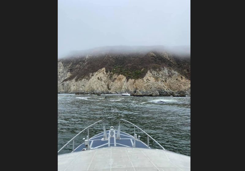 A man and his six dogs were rescued from a boat grounded on the west side of Tomales Point, about a half mile north of Driftwood Beach.