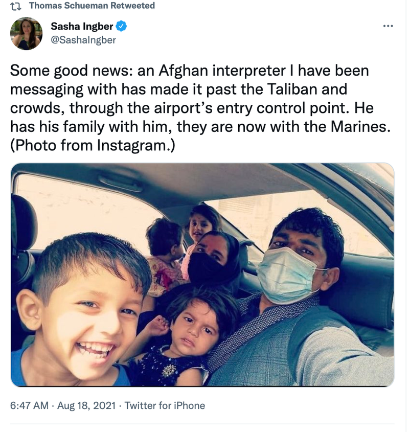 Marine from Chicago cheers on Afghan interpreter who made it out of Kabul with family 