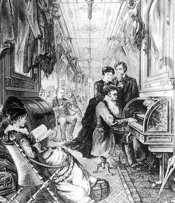 luxurious Pullman car interior from 1800s
