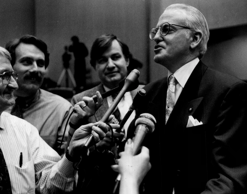 Radio reporters at Chicago City Hall in 1980s