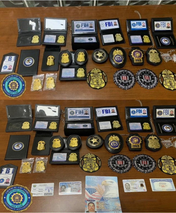 Some of the fake government badges and identifications found inside the home of Airmont Deputy Mayor Brian Downey's home, according to the Rockland County District Attorney's office.