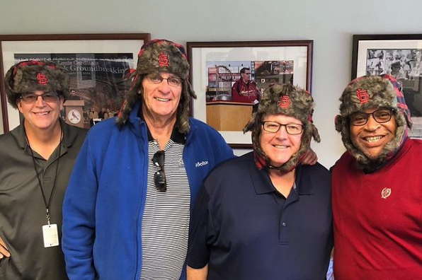Mike Shannon in winter cap giveaway in 2018 season. 
