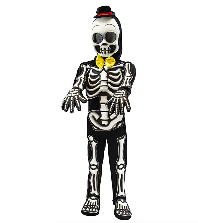 Spooky Skelebones Deluxe Skeleton Kids/Toddler Costume Set with Glow in the Dark Effect on Skull