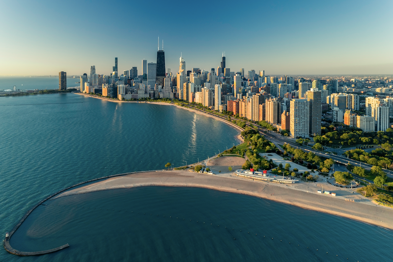 beach in Chicago with skyline