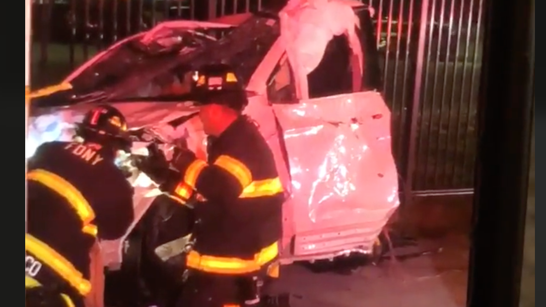 SUV split in half when driver loses control, strikes car, utility pole in Queens: police