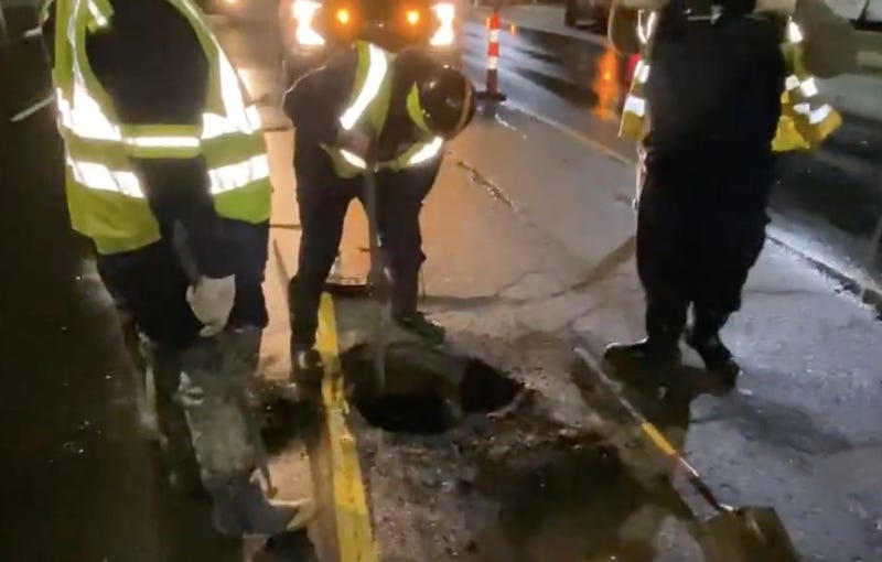 The sinkhole caused by water main break in Detroit Thursday morning 