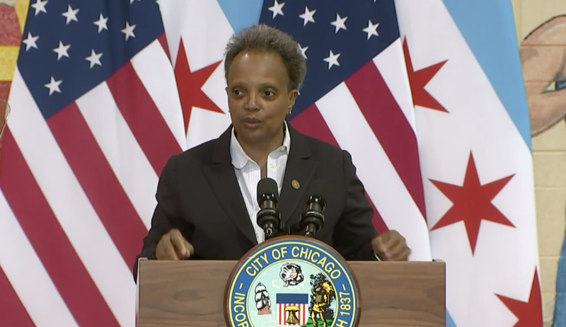 Lori Lightfoot at lectern