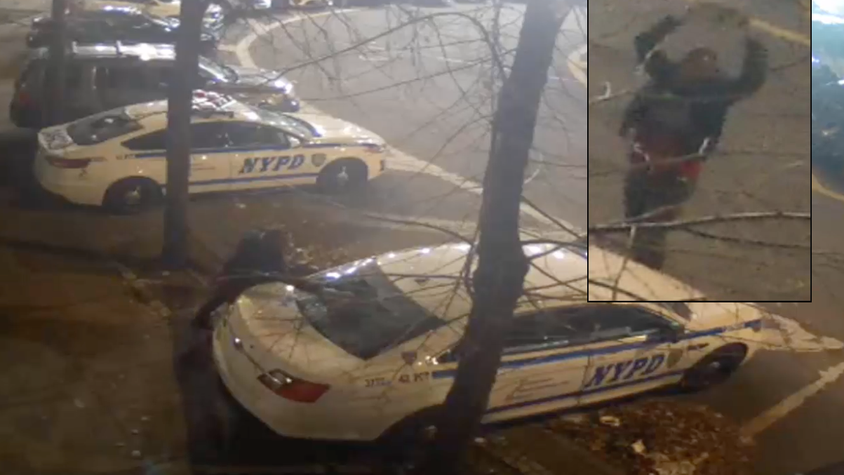 VIDEO: Vandal smashes car windows at Bronx NYPD station