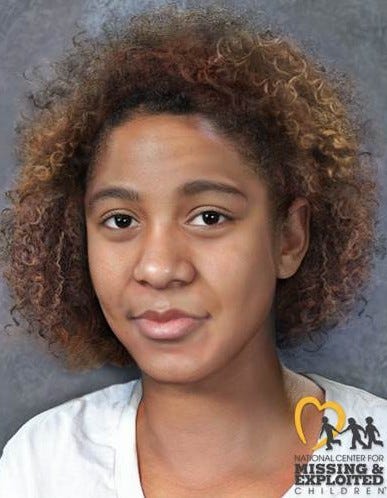 Photo of Ciara with her age progressed to what she may have looked like at age 18