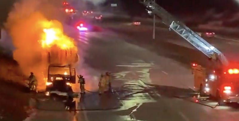 The scene of the semi-truck fire