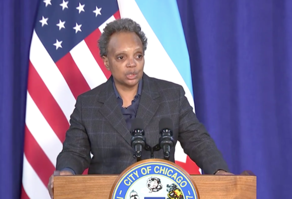 Chicago Mayor Lori Lightfoot at a news conference Monday.