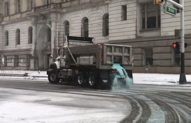 Detroit salt trucks on the streets 