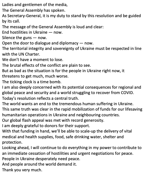 U.N. Secretary António Guterres released the statement above after the vote