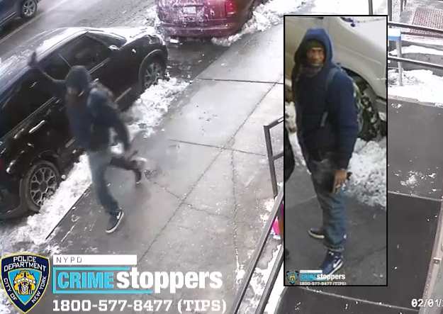 Police are searching for a man seen firing a handgun in the air on an East Harlem street
