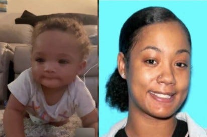 A baby next to a woman