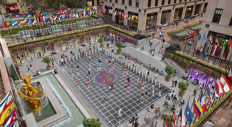A rendering of the proposed roller skating rink, a first for Rockefeller Center since 1940.