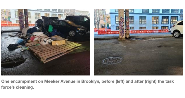 A Brooklyn encampment before and after the task force's cleaning