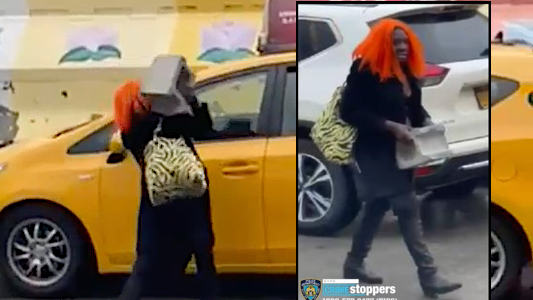 VIDEO: Woman shatters taxi window with cinder block in Hell's Kitchen smash-grab