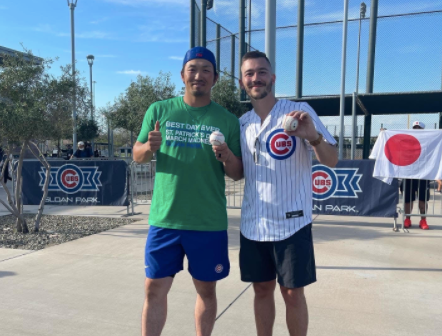 Cubs player and fan