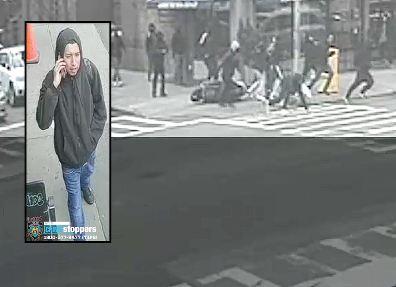 Surveillance footage shows the attack at 37th Avenue and 82nd Street in Jackson Heights last Tuesday afternoon. Police are searching for 10 males, including the one above