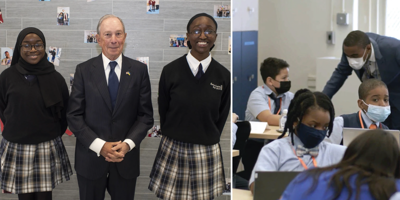 Michael Bloomberg with students