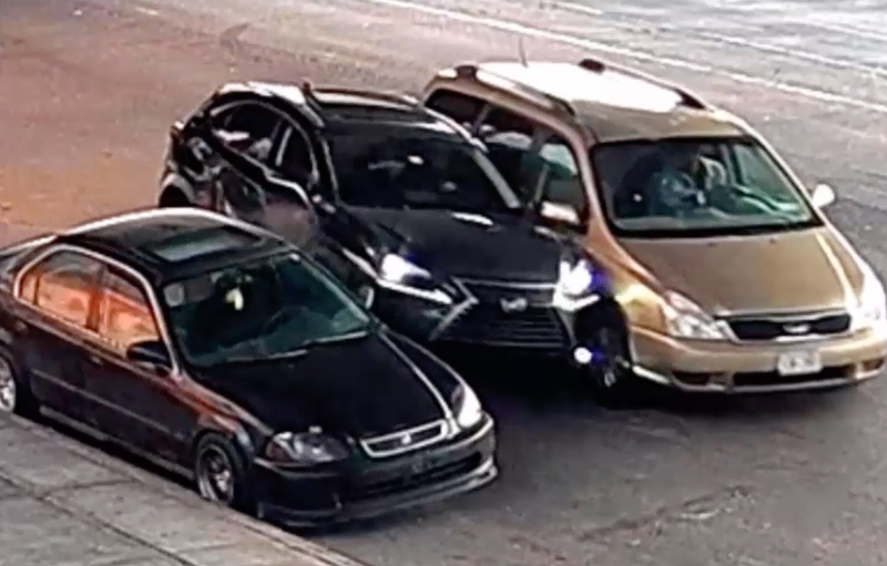 The suspects' Lexus SUV crashed into the victim's Kia minivan and a Honda sedan before the attack, video shows