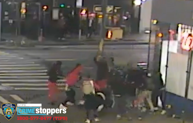 Surveillance video shows a group of people attacking a man in Midtown on Saturday morning