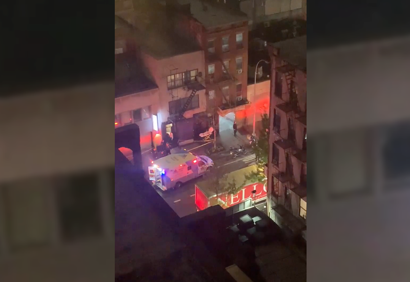 An ambulance outside the recording studio early Thursday morning
