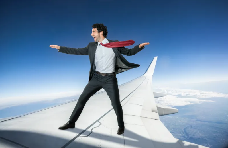 This is not the man arrested for walking on a plane wing in May 2022. Stock photo.