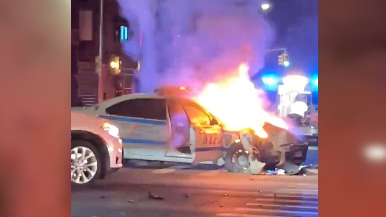 2 NYPD officers hurt in fiery collision in Brooklyn; driver charged