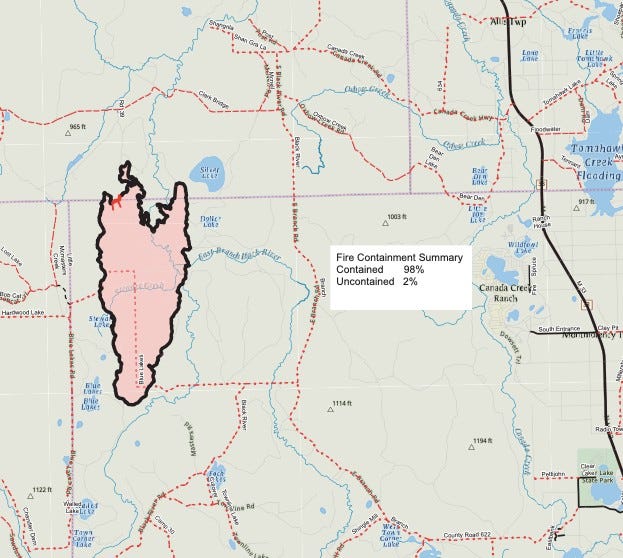 Map showing updated fire coverage