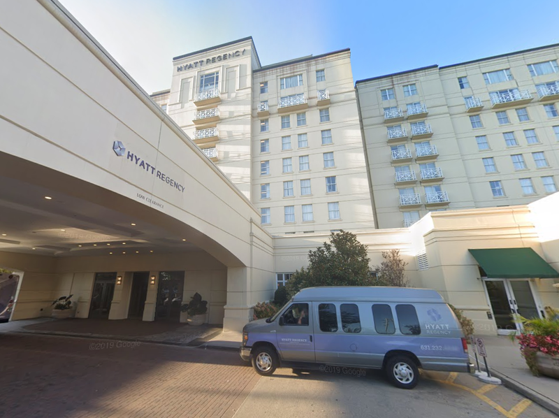 A 24-year-old New Jersey man fell from a ninth-floor balcony at the Hyatt Regency Long Island in Hauppauge early Monday, police said