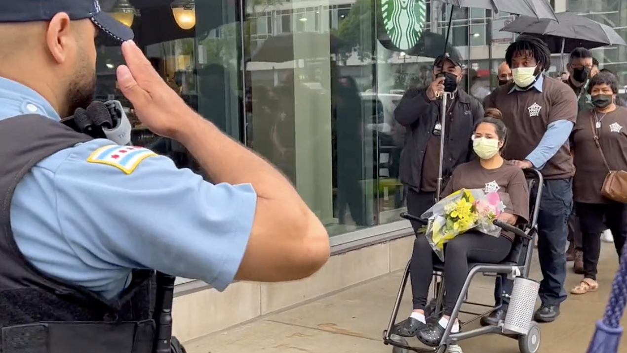 Wounded officer receives major fanfare as she leaves the hospital