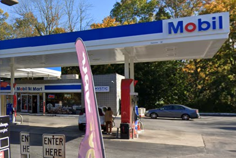 A Mobil Gas Station in Mystic, Connecticut, was one of the eight convenience stores and smoke shops targeted by the three men facing federal charges on Tuesday.