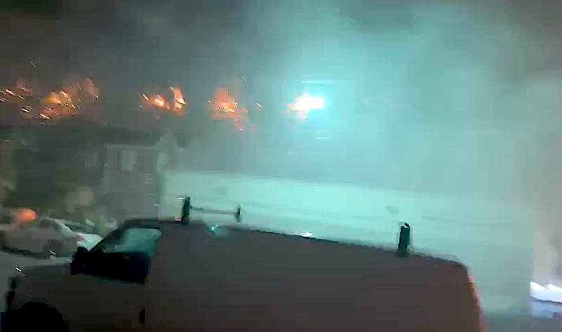 Video shows the electrical wires sparking and catching fire after a car hit a pole