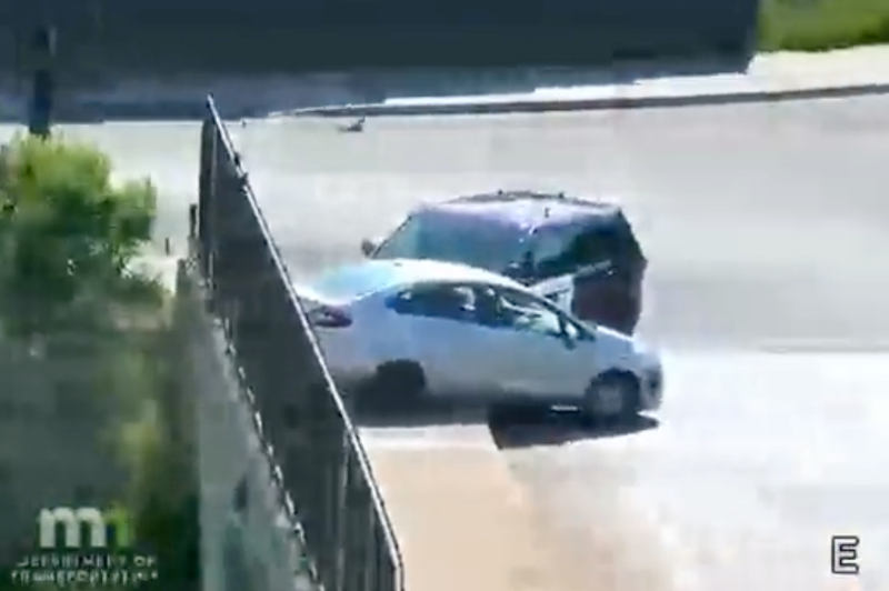The state trooper and fleeing vehicle after the PIT maneuver was completed.