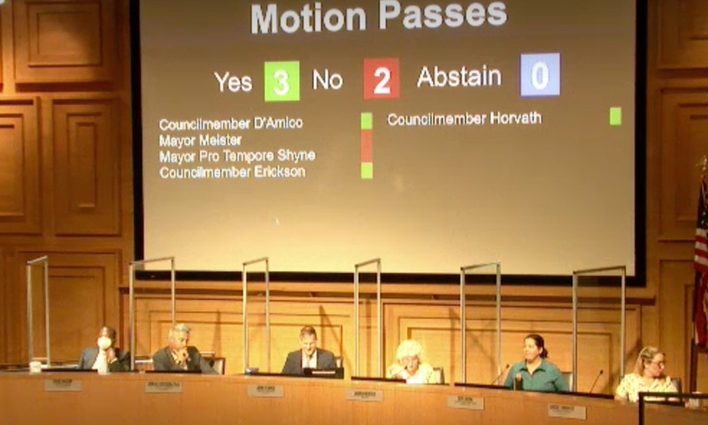 A motion passes during West Hollywood's city council meeting early Tuesday morning, June 28, 2022.