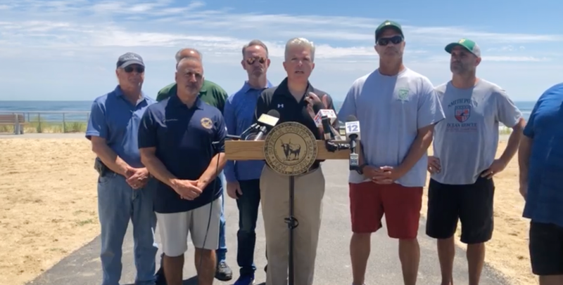 Suffolk County Executive Steve Bellone at press conference about shark attack