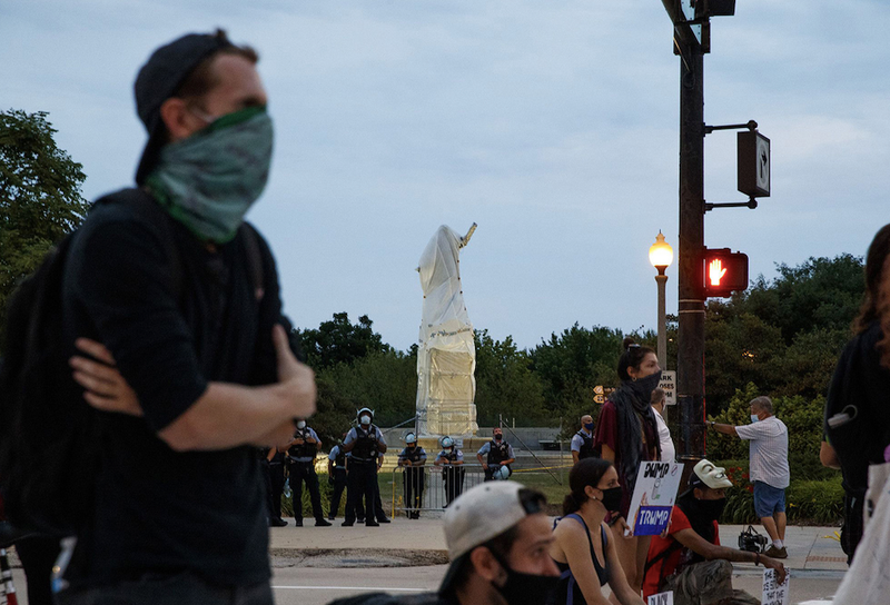 Columbus statue melee