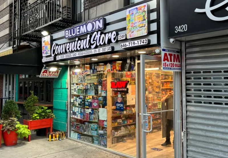 The Blue Moon Convenience Store in Hamilton Heights, where the deadly stabbing occurred.