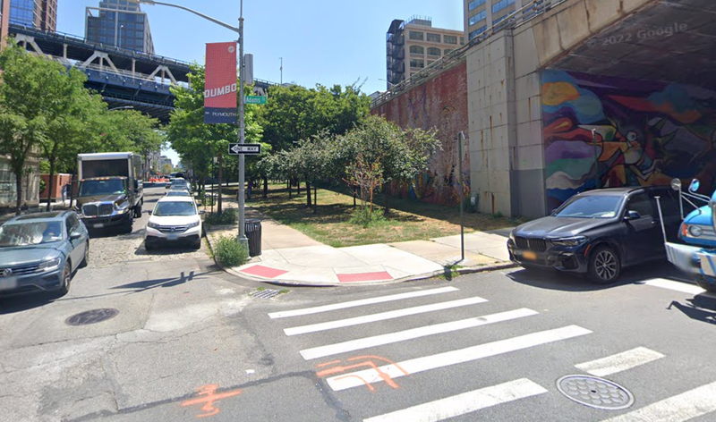 Corner of Adams and York Streets in DUMBO where woman was found dead